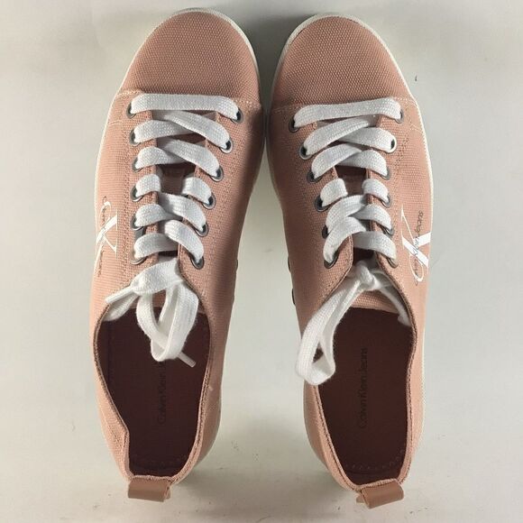 Calvin Klein Jeans Monna womens shoes lace up sneakers salmon pink white size 8 - Picture 5 of 8